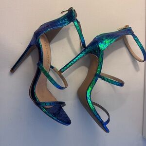 Liliana iridescent holographic blue and green stiletto heels. 7